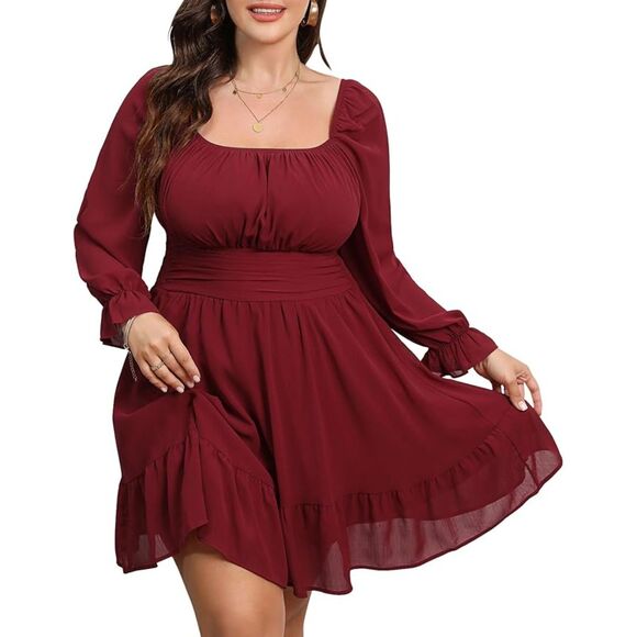 Byinns Dresses & Skirts - Byinns Open Tie Back Square Neck Lantern LS Elastic Waist Mini Dress SZ XXL:NWT